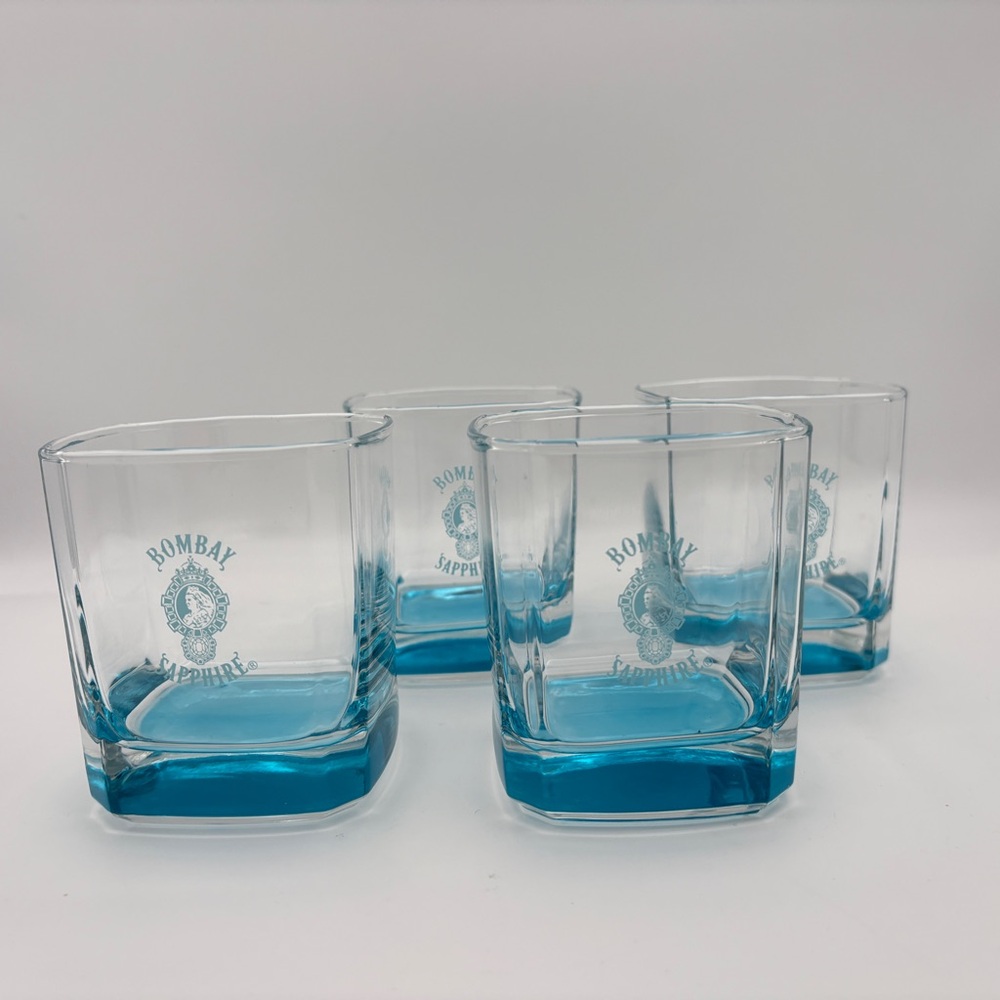 Four Bombay Sapphire Gin Promotional Rocks Lo-ball Whisky Glasses